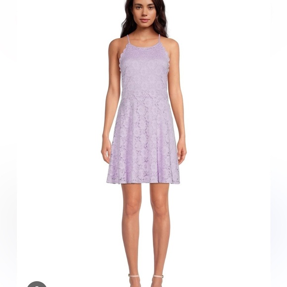 No Boundaries Juniors' High Neck Lace Dress - Picture 7 of 8